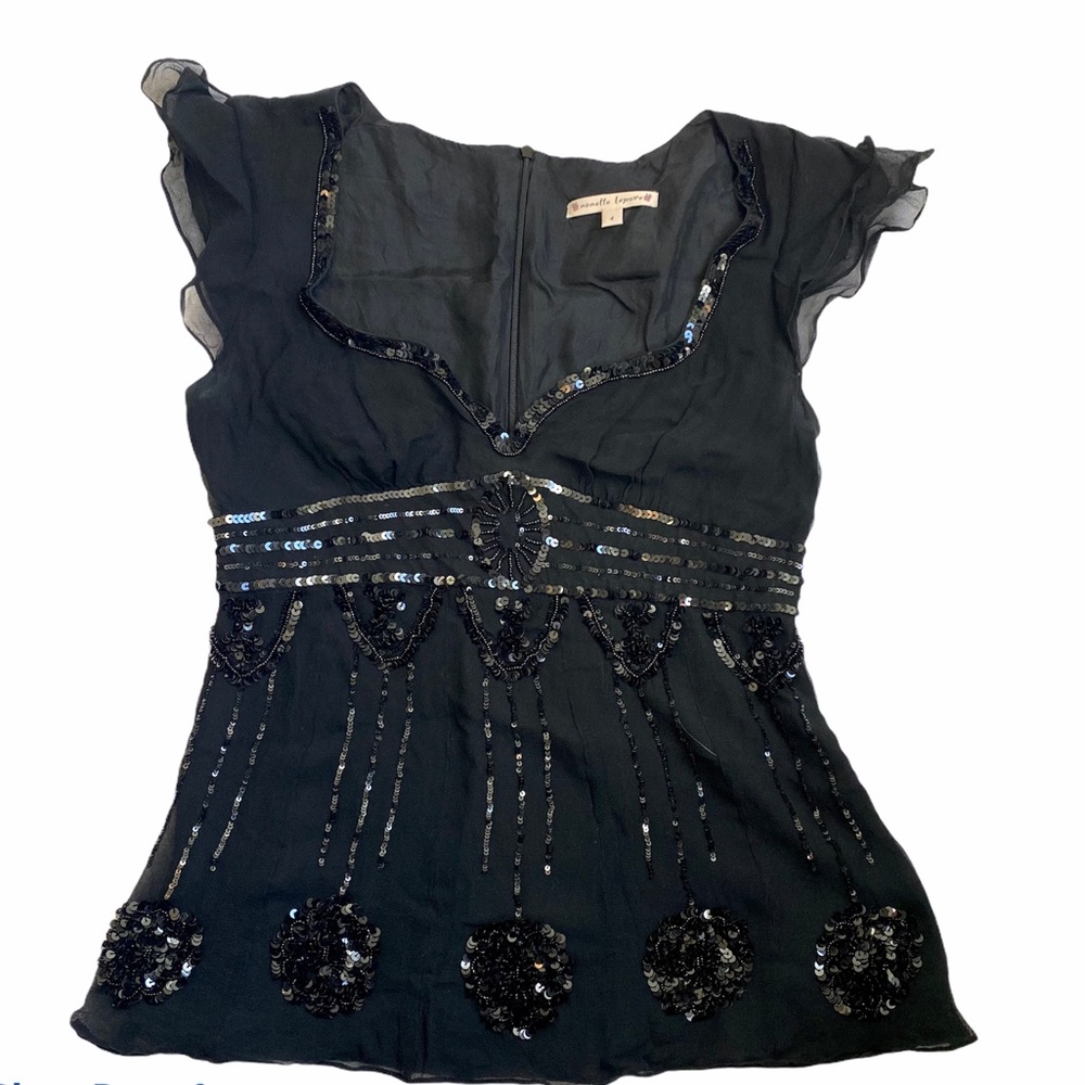 100% silk black Nanette Lepore sequined top